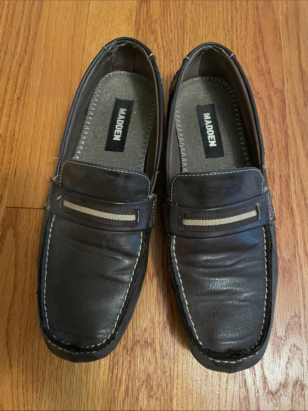 Steve Madden Brown Leather Slip-On Loafers with Contrast Strap
